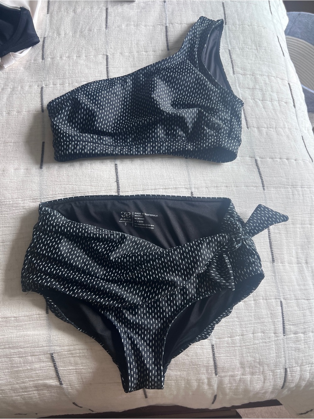 Albion Fit Black Bikini Set with White Dash Print